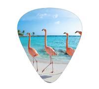 Ukulele Plectrums, Guitar Players Sampler 12 Piece, for Acoustic, Bass, and Electric Guitars-Pink Flamingo on Beach print