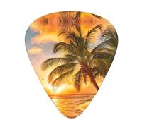 Ukulele Plectrums, Guitar Players Sampler 12 Piece, for Acoustic, Bass, and Electric Guitars-Tropical Beach Palm Tree Sunset print