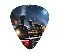 Ukulele Plectrums, Guitar Players Sampler 12 Piece, for Acoustic, Bass, and Electric Guitars-Winter Christmas Snow Night Railway Train print