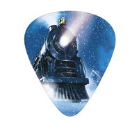 Ukulele Plectrums, Guitar Players Sampler 12 Piece, for Acoustic, Bass, and Electric Guitars-Winter Christmas Snow Night Railway Train print