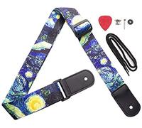 Ukulele Strap - Van Gogh Starry Night Uke Shoulder Strap with Strap Button & Felt Guitar Pick for Soprano Concert Tenor Baritone Ukulele Mandolin Banjo (Blue)