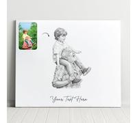 UKustomize Custom Family Photo Canvas Black and White Pencil Sketch Style Personalized Drawing for Grandparents, Mom, Nana Peronalised Line Art Unique Birthday Gift (A4-12X8 in/30 x 20 cm)