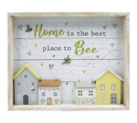 UKustomize Home Is The Best Place to Bee Plaque, Cute Distressed Finish, Hooks, Ideal for Any Home Decor, Wooden, Small