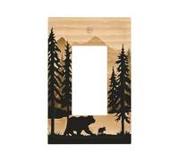 ukutarly Rustic Pine Tree Forest Wood 1 Gang Single Rocker Light Switch Cover Wall Plate Decorative Farmhouse Brown Bear Country Switchplate Outlet Electrical Receptacle for Kitchen Office
