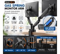 Invision Dual PC Monitor Arm Bracket Ergonomic Height Adjustable (Gas Assisted) Full Motion Long Arm Desktop Clamp Mount for 24”-35” Screens Tilt & Swivel VESA 75mm & 100mm Weight 2kg to 15kg (MX900)