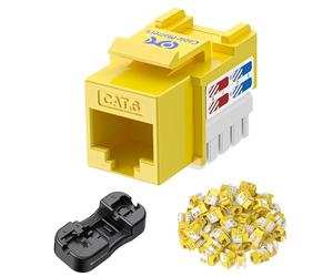 [UL Listed] Cable Matters 25-Pack 10Gbps Cat6 Keystone Jacks, RJ45 Keystone Jack, Ethernet Modular Jack in Yellow with Punch-Down Stand for Patch Panel and Wall Plate