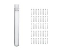ULAB Plastic Test Tubes with Flange Stoppers, 50pcs of Dia.16x125mm Party Tubes, Nature Color, 50pcs PE Flange Stoppers, Dia.16mm, Nature Color, UTT1015