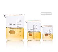 ULAB Scientific Low Form Griffin Glass Beaker Set with Magnetic Stir Bar Offered, 3 Sizes 100ml 250ml 500ml, 3.3 Borosilicate Glass, Printed Graduation, UBG1004