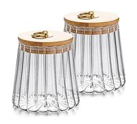 Ulable 2 Pack Glass Storage Jars Airtight Tea Coffee Sugar Canisters Kitchen Storage Containers with Bamboo Lid Metal Handle Pantry Decorative Food Storage Cans 650ML (2PCS Conical)