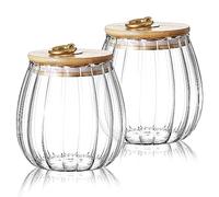 Ulable 2 Pack Glass Storage Jars Airtight Tea Coffee Sugar Canisters Kitchen Storage Containers with Bamboo Lid Metal Handle Pantry Decorative Food Storage Cans 700ml (2PCS Oval)