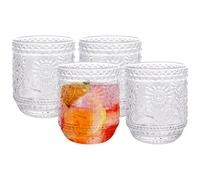 Ulable Drinking Glasses Set of 4-360ml/12oz Vintage Tumbler Glasses - Decorative Floral Embossed Water Glasses - Heavy Duty Glassware Beverages Tumblers for Whisky, Beer, Juice, Wine, Transparent