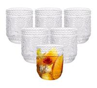 Ulable Drinking Glasses Set of 6-360ml/12oz Vintage Tumbler Glasses - Decorative Floral Embossed Water Glasses - Heavy Duty Glassware Beverages Tumblers for Whisky, Beer, Juice, Wine, Transparent
