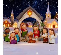 Ulable Nativity Set Light Up, 12Pcs Resin Nativity Scene & Cute Figures | Christmas Tabletop Decor, Meaningful Gift for Family, Friends and Christians