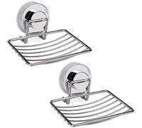 Ulable Stainless Steel Soap Holder, Bathroom Vacuum Suction Cup Wall Mounted Soap Dish, Waterproof and Rustproof for Shower, Bathroom, Tub or kitchen Sink 2 Pack (Silver)