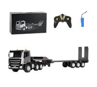 ulafbwur 1:24 Scale RC HGV Lorry & Trailer - 2.4GHz 9-Channel Remote Control Truck w/LED Lights & Sound | Flatbed Construction Vehicle Toy for Kids Grey