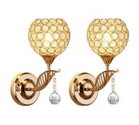 ulafbwur 2Pcs Wall Sconces E27 Base Warm Light Leaves Shape Wall Lamp Bedside Lamp Soft Lighting Faux Crystal Wall Sconces for Bedroom Living Room Hallway Golden