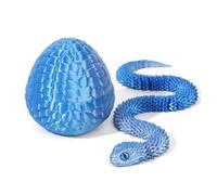 ulafbwur 3D Printed Snake, Fidget Dragon Egg Toy, Movable Joints Snake Eggshell Fidget Toy Snake Egg with Articulated Snake Inside Blue 7cm