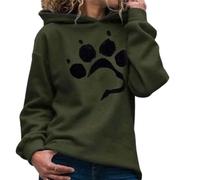 ulafbwur Autumn Winter Women Dog Paw Print Hoodie Long Sleeve Pullover Hooded Sweatshirt Flimikun, Green, Large