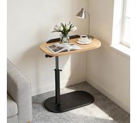 ulafbwur C Shaped End Table Small Side Table Adjustable Height Slim 360 Degree Swivel TV Tray Tables, Reversible Small Couch Desk Wooden Color