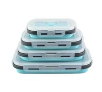 ulafbwur Collapsible Food Storage Containers 4pcs Container Set Flat Stackable Silicone Boxes with Lids for Refrigerator Microwave Freezer Leak-proof Blue