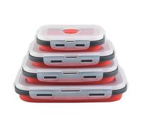 ulafbwur Collapsible Food Storage Containers 4pcs Container Set Flat Stackable Silicone Boxes with Lids for Refrigerator Microwave Freezer Leak-proof Red