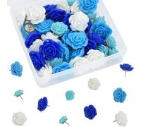 ulafbwur Cute Rose-Shaped Pins 40pcs Rose Push Pins Cute Flower Shape Reliable Vivid Design Decorative Thumbtacks for Bulletin Boards Photos Maps Rose Pin Blue