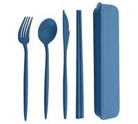 ulafbwur Cutlery Set 4Pcs/Set Reusable Portable Plastic Cutlery Set with Storage Box Students Spoon Fork Cutter Chopsticks Tableware Set for Outdoor Flatware Set,(C1028)