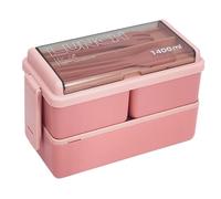 ulafbwur Large Capacity Lunch Box 1400ml Double Plastic with Three Compartments Sealed Microwave-safe Avoids Food Mixing Perfect Meal Match Portable Versatile Pink