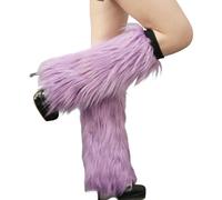 ulafbwur Leg Covers 1 Pair Female Leggings Medium Tube Solid Soft Anti-cold Warm Keeping Faux Fur Knee-length Hipster, Purple, 30 cm