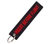 ulafbwur Metal Insert Before Flight Print Embroidery Tag Keychain Key Ring Chain Pendant Gift, Black Base Red Letter