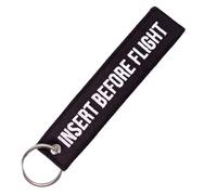 ulafbwur Metal Insert Before Flight Print Embroidery Tag Keychain Key Ring Chain Pendant Gift, Black Base White Letter