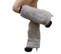ulafbwur Plush Leg Warmers 1 Pair Women Imitation Fox Fur Leg Warmers Solid Color Elastic Furry Boot Covers, Grey, 30 cm