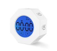 ulafbwur Professional Digital Timer Mini Portable Octagon Touch Control Led Display Flipping Gravity Sensor Rechargeable Time Management Countdown Cooking White