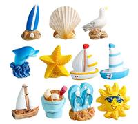 ulafbwur Seaside Series Home Decor Wear-resistant Miniature Toy 3/11pcs/set Theme Kit Resin Surfboard Seashell Seabirds Dolphin Starfish Boats Bucket Shoes Sun L