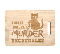 ulafbwur This is Where I Murder Vegetable Cutting Board Wooden Halloween Black Cat with Funny Engraved Message Perfect for Fruit Chopping Serving Tray Kitchen Wooden Color