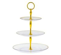 ulafbwur Tiered Dessert Tray 3 Tier Cupcake Stand Holder Golden Edged Cup Cake Tower Plastic Serving Metal Rod Baby Shower Wedding Birthday Party Decoration Transparent Triple Layer