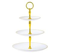 ulafbwur Tiered Dessert Tray 3 Tier Cupcake Stand Holder Golden Edged Cup Cake Tower Plastic Serving Metal Rod Baby Shower Wedding Birthday Party Decoration White Triple Layer