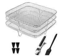ulafbwur Versatile Dehydrating Rack Stainless Steel Dehydrator Set Three-layer Stackable Square Fryer with Silicone Feet Kitchen Accessories for Roasting Square