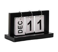 ulafbwur Wooden Calendar Ornament Desktop Calendar with Iron Ring Wooden Perpetual Calendar with Metal Iron Ring Rust-resistant Desktop Decor Black