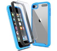ULAK Case for iPod Touch 7th Generation, iPod 6th/5th Generation Case with 2PCS HD Screen Protector, Heavy Duty Shockproof Protective 2 in 1 Transparent Back Cover for iPod Touch 5/6/7, Blue