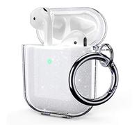 ULAK Compatible with Airpods Case Cover, Transparent Designed Soft TPU Shockproof Protective Case Accessories with Keychain for AirPod 2nd & 1st Generation [Front Led Visible] - Glitter