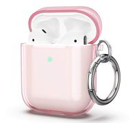 ULAK Compatible with Airpods Case Cover, Transparent Designed Soft TPU Shockproof Protective Case Accessories with Keychain for AirPod 2nd & 1st Generation [Front Led Visible] -Pink