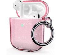ULAK Compatible with Airpods Case Cover, Transparent Designed Soft TPU Shockproof Protective Case Accessories with Keychain for AirPod 2nd & 1st Generation [Front Led Visible] - Pink Glitter