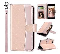 ULAK Wallet Case for iPhone SE Case 2022/2020/iPhone 8 / iPhone 7 with Card Holder Kickstand, PU Leather Folio Flip Cover for iPhone 7/8/SE 2nd/3rd Gen 4.7 inch, Pink Glitter