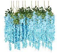 Ulalaza 12PCS 3.6FT Wisteria Artificial Flowers Garland Fake Hanging Vine Silk Flower String Greenery Rattan for Wedding Party Garden Home Decor