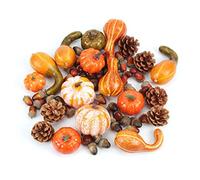 Ulalaza 166pcs Artificial Pumpkins Home Decoration Set,100 Fake Maple Leaves + 48 Fake Acorns + 8 Fake Pinecones + 10 Fake Pumpkins