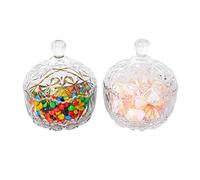 Ulalaza 2 Pcs Glass Candy Jar with Lid Decorative Candy Bowl Crystal Covered Storage Jar