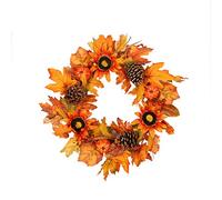 Ulalaza Artificial Maple Leaf Berries Pumpkin Pine Cone Garland Autumn Winter Front Door Wreath Pendant Decor for Christmas Halloween