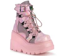 Ulalaza Bat Print Round Head Women's Thick-soled Lace-up Side Zipper Ankle Boots Rubber-soled Mid-heel 5CM/2INCH Soft Skin-friendly Sit Ankle Popular Style