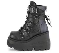 Ulalaza Bat Print Round Head Women's Thick-soled Lace-up Side Zipper Ankle Boots Rubber-soled Mid-heel 5CM/2INCH Soft Skin-friendly Sit Ankle Popular Style